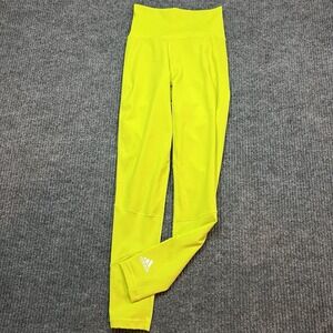 Adidas Women's Believe This Rib Mix 7/8 High Rise Yellow Running Tights XS Knit